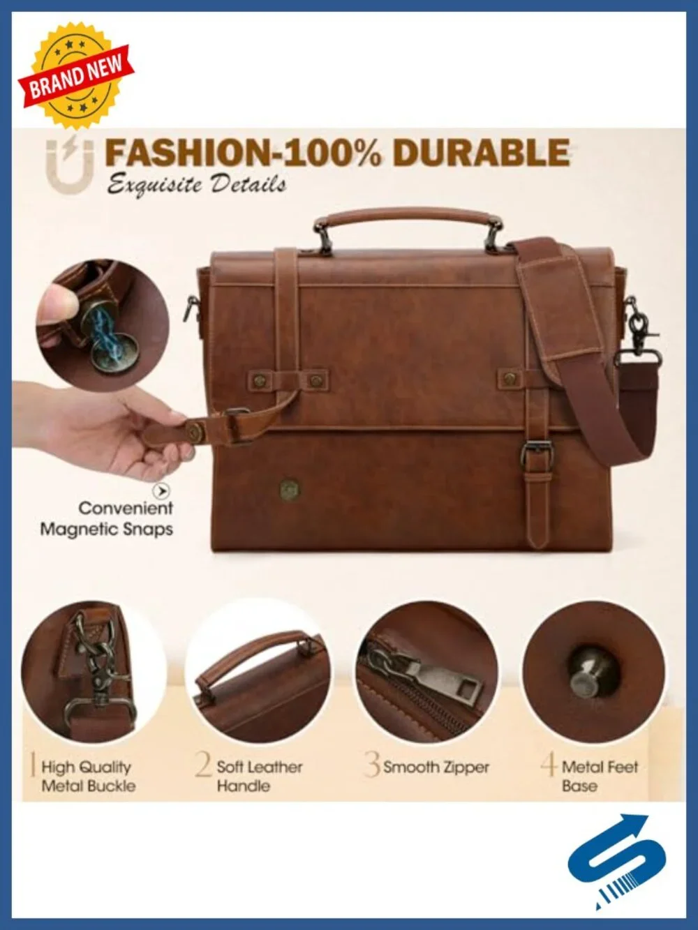 Vintage Waterproof PU Leather Laptop Messenger Bag 17 Inch
